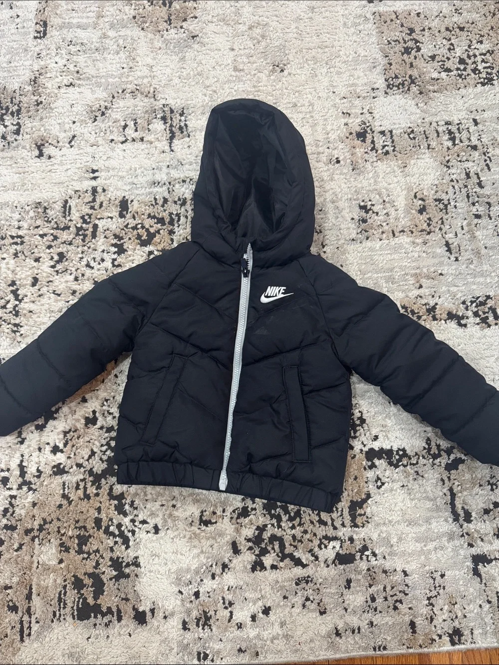 Nike Black Hooded Quilted Jacket with White Logo 2t